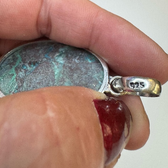 Chrysocolla 925 Silver Plated Gemstone Handmade Pendant 2" - Picture 2 of 4